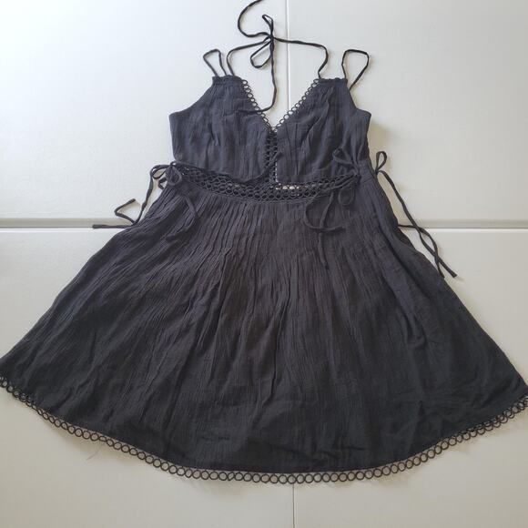 Mango Dress Women Large Black Sleeveless Crochet Waist Witch Whimsigoth Festival - Picture 1 of 10